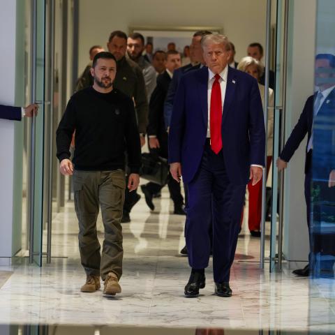 Volodymyr Zelenskyy and Donald Trump gather for a meeting on September 27, 2024, in New York City. (Alex Kent via Getty Images)