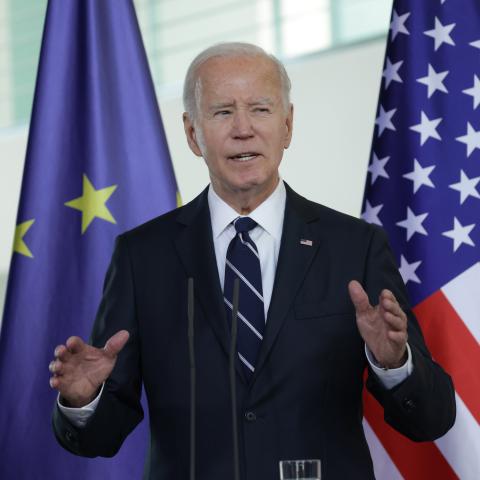 Joe Biden announces an aid package for Ukraine on October 18, 2024, in Berlin, Germany. (Sean Gallup via Getty Images)