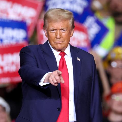 Former US President and Republican presidential candidate Donald Trump gestures during a campaign rally in Pittsburgh, Pennsylvania, on November 4, 2024. (Charly Triballeau/AFP via Getty Images)