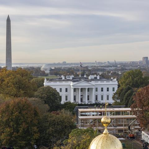 A panoramic view of the White House in Washington, DC, on November 4, 2024. (STR/NurPhoto via Getty Images)