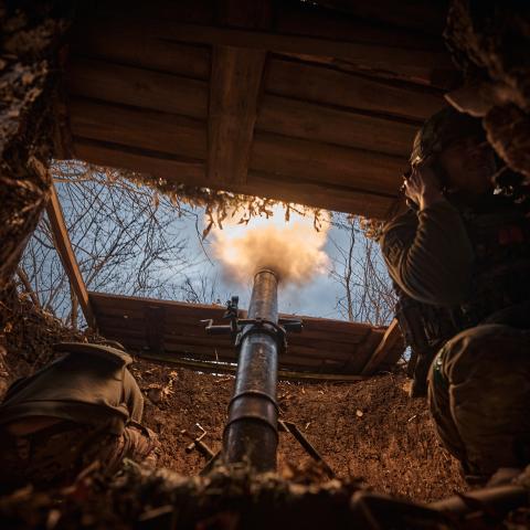 Ukrainian soldiers fire a mortar at Russian military targets on November 11, 2024, in Toretsk, Ukraine. (Kostiantyn Liberov via Getty Images)
