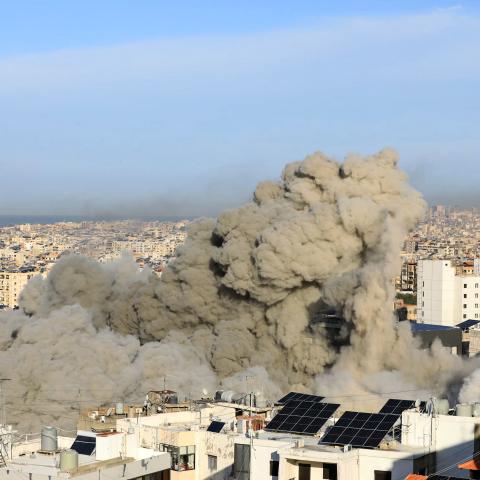 Smoke rises from an explosion during an Israeli airstrike in Beirut, Lebanon, on November 17, 2024. (AFP via Getty Images)