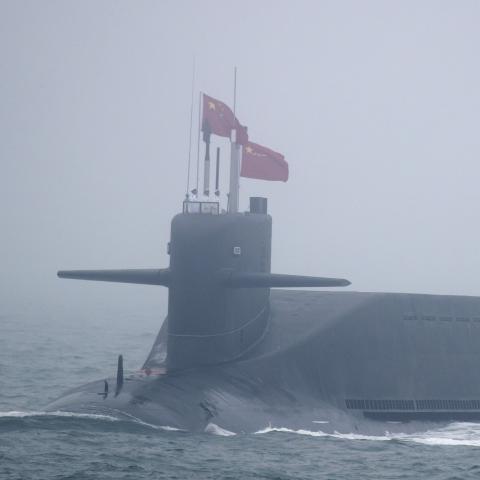 A new type 094A Jin-class nuclear submarine Long March 10 of the Chinese People's Liberation Army (PLA) Navy participates in a naval parade to commemorate the 70th anniversary of the founding of China's PLA Navy in the sea near Qingdao, in eastern China's Shandong province on April 23, 2019. 