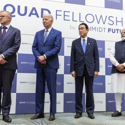 Anthony Albanese, Joe Biden, Fumio Kishida, and Narendra Modi attend the Quad Fellowship Founding Celebration event on May 24, 2022, in Tokyo, Japan. (Yuichi Yamazaki via Getty Images)