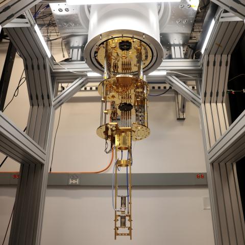 The Dilution refrigerator is seen inside Amazon's quantum networking lab in Brighton, Massachusetts, on June 28, 2024. (Jessica Rinaldi/The Boston Globe via Getty Images)