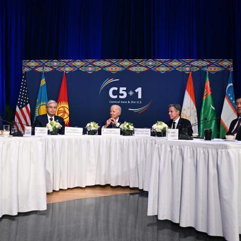 Joe Biden and Antony Blinken participate in a meeting of the Central Asia 5+1, in New York City on September 19, 2023. (Jim Watson via Getty Images)