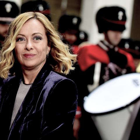 Giorgia Meloni in the courtyard of Palazzo Chigi before a meeting on December 4, 2024, in Rome, Italy. (Simona Granati/Corbis via Getty Images)