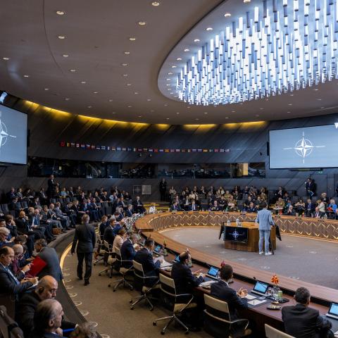 Delegates attend the second meeting of North Atlantic Council of foreign ministers on December 4, 2024, in Brussels, Belgium. (Omar Havana via Getty Images)