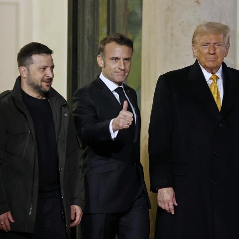 Donald Trump Volodymyr Zelenskyy after their meeting at the Elysee Presidential Palace on December 7, 2024, in Paris, France. (Chesnot via Getty Images)