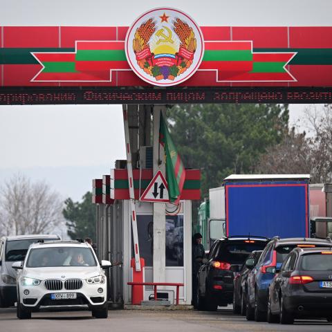 Cars wait in line at the Bender crossing point between the self-proclaimed republic of Transnistria and Moldova on March 1, 2024. Pro-Russian rebel officials in Moldova's breakaway region of Transnistria on February 28, 2024 appealed to Russia for "protection", amid fears the territory could become a new flashpoint in Moscow's conflict with neighbouring Ukraine. (Photo by Daniel MIHAILESCU / AFP) (Photo by DANIEL MIHAILESCU/AFP via Getty Images)