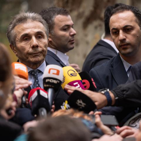 Founder of the Georgian Dream Party Bidzina Ivanishvili speaks to the media on October 26, 2024, in Tbilisi, Georgia. (Diego Fedele via Getty Images)