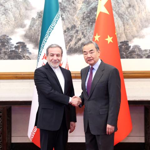 Chinese Foreign Minister Wang Yi talks with Iranian Foreign Minister Seyyed Abbas Araghchi in Beijing, China, on December 28, 2024. (Pang Xinglei/Xinhua via Getty Images)
