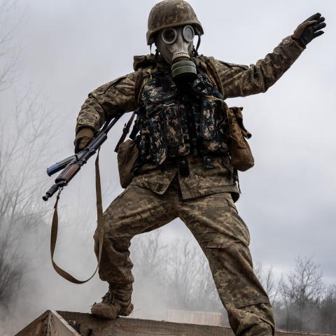 Ukrainian soldier takes part in tactical training exercises on January 21, 2025. (Jose Colon/Anadolu via Getty Images)
