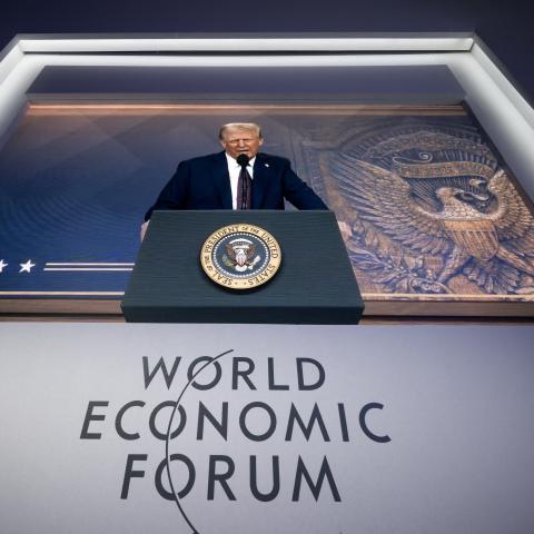 United States President Donald Trump during his address at the World Economic Forum annual meeting in Davos, Switzerland, on January 23, 2025. (Fabrice Coffrini/AFP via Getty Images)