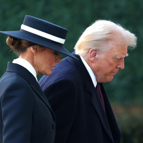 Melania Trump and Donald Trump arrive at St. John's Church as part of Inauguration ceremonies on January 20, 2025, in Washington, DC. (Scott Olson via Getty Images)