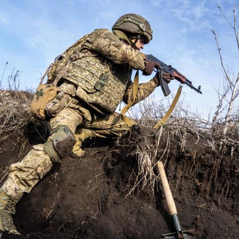 Recruits of the Alcatraz assault battalion prepare for medical and trench training in Donetsk Oblast on January 31, 2025. (Jose Colon/Anadolu via Getty Images)