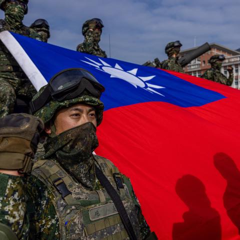 Taiwan's armed forces hold two days of routine drills to show combat readiness ahead of Lunar New Year holidays at a military base on January 11, 2023, in Kaohsiung, Taiwan. (Annabelle Chih via Getty Images)