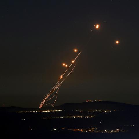 Rockets fired from southern Lebanon are intercepted by Israel's Iron Dome air defence system over the Upper Galilee region in northern Israel on September 27, 2024. (Jalaa Marey/AFP via Getty Images)