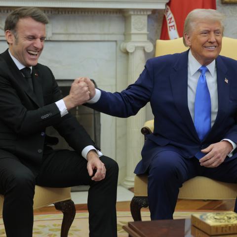 President Donald Trump meets with President Emmanuel Macron at the White House on February 24, 2025, in Washington, DC. (Chip Somodevilla via Getty Images)