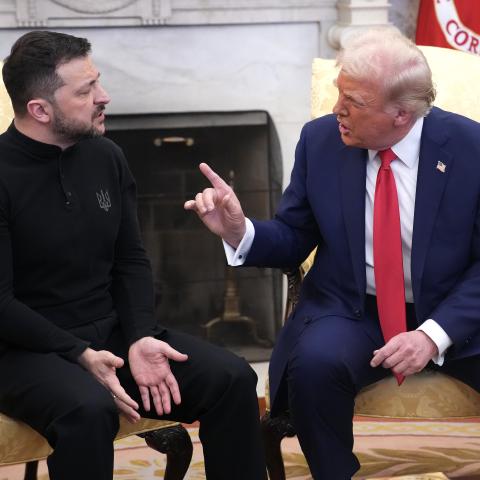 US President Donald Trump and Ukrainian President Volodymyr Zelensky meet in the Oval Office at the White House on February 28, 2025, in Washington, DC. (Andrew Harnik via Getty Images)
