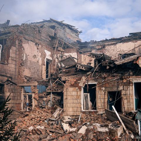 A view of a destroyed hospital building after a Russian drone attack on March 19, 2025, in Krasnopillia, Sumy Oblast, Ukraine. (Pavlo Zarva/Kordon.Media/Global Images Ukraine via Getty Images)