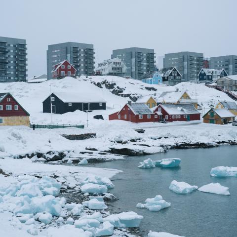 Apartment buildings and houses are pictured in Nuuk, Greenland, on March 24, 2025. (Juliette Pavy/AFP via Getty Images)