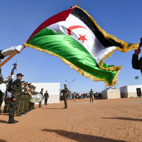 Brahim Ghali, President of the Sahrawi Arab Democratic Republic (SARD) and Secretary-General of the Polisario front, salutes the flag of the Sahrawi Arab Democratic Republic (SARD). (Getty Images)