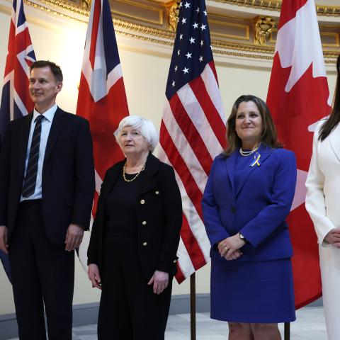 A meeting of the Five Eyes Finance Ministers at the Treasury Department on April 18, 2024, in Washington, DC. (Alex Wong via Getty Images)