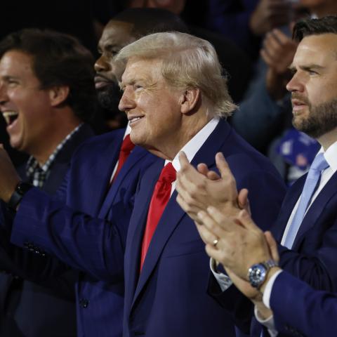 President Donald Trump appears on the first day of the Republican National Convention on July 15, 2024, in Milwaukee, Wisconsin. (Chip Somodevilla via Getty Images)