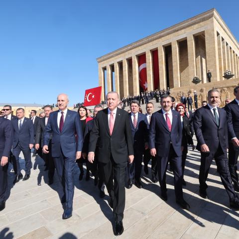 State officials led by President Recep Tayyip Erdoğan visit Anıtkabir to mark Republic Day on October 29, 2024, in Ankara, Turkey. (Getty Images)