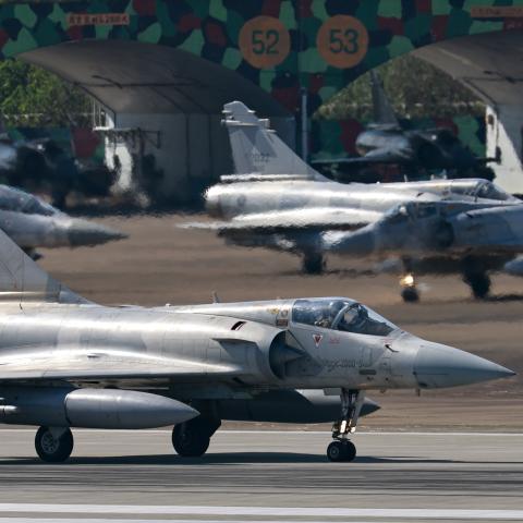 A Taiwanese Air Force Mirage 2000-5 fighter jet prepares to take off at an airbase in Hsinchu, Taiwan, on 7 November, 2024. (Getty Images)