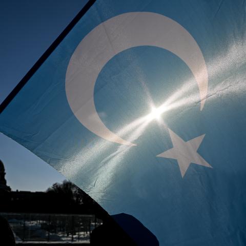 Ethnic Uyghur demonstrators take part in a protest against China near Chinese consulate in Istanbul, on October 1, 2023, China's National Day. (Yasin Akgul / AFP via Getty Images)