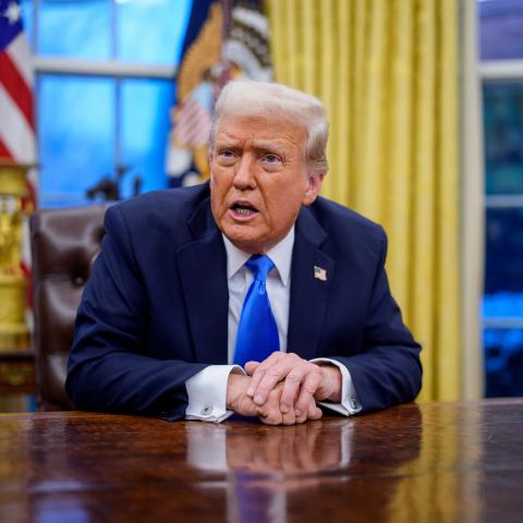President Donald Trump speaks during an executive order signing in the Oval Office at the White House on February 11, 2025, in Washington, DC. (Andrew Harnik/Getty Images)
