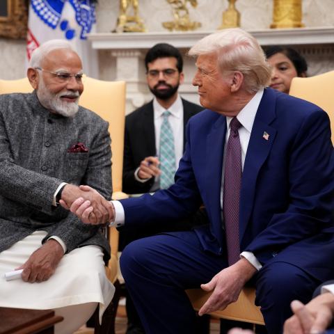 President Donald Trump and Prime Minister Narendra Modi meet in the Oval Office on February 13, 2025. (Andrew Harnik via Getty Images)