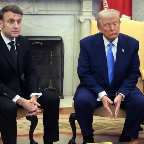 US President Donald Trump meets with French President Emmanuel Macron in the Oval Office at the White House on February 24, 2025, in Washington, DC. (Chip Somodevilla/Getty Images)