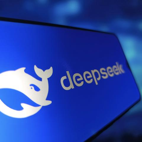 An illustration photo shows the DeepSeek logo displayed on a smartphone in Shanghai, China, on March 27, 2025. (CFOTO/Future Publishing via Getty Images)
