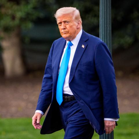 President Donald Trump walks toward Marine One on the South Lawn of the White House on March 28, 2025. (Getty Images)