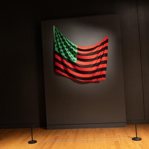 WASHINGTON, D.C.- APRIL 4: Artist David Hammon's African American Flag is exhibited at the Smithsonian National Museum of African American History and Culture, April 4, 2025, in Washington, D.C. President Trump has said he will be reviewing Smithsonian exhibits for bias against American values. (Photo by Andrew Lichtenstein/Corbis via Getty Images)