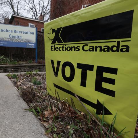 The Beaches Recreation Centre in the Canadian Federal Election in Toronto, April 21, 2025. (Steve Russell/Toronto Star via Getty Images)