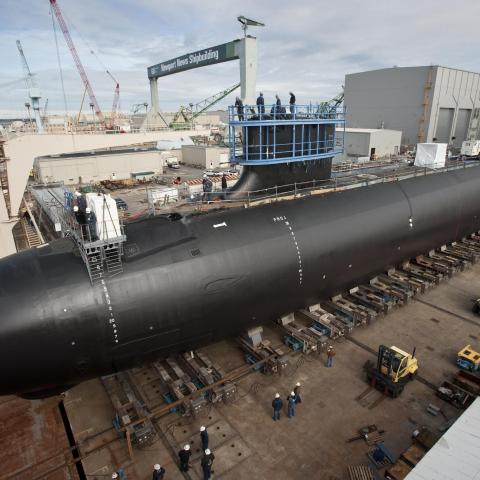 The Virginia-class attack submarine Minnesota is under construction at Huntington Ingalls Newport News Shipbuilding in Virginia. (US Navy photo courtesy of Newport News Shipbuilding)
