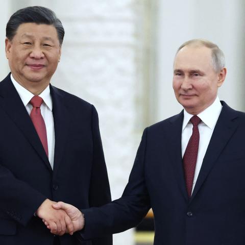 Russian President Vladimir Putin meets with China's President Xi Jinping at the Kremlin in Moscow on March 21, 2023. (Sergei Karpukhin via Getty Images)