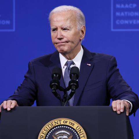 Former US President Joe Biden speaks on July 16, 2024, in Las Vegas, Nevada. (Mario Tama via Getty Images)