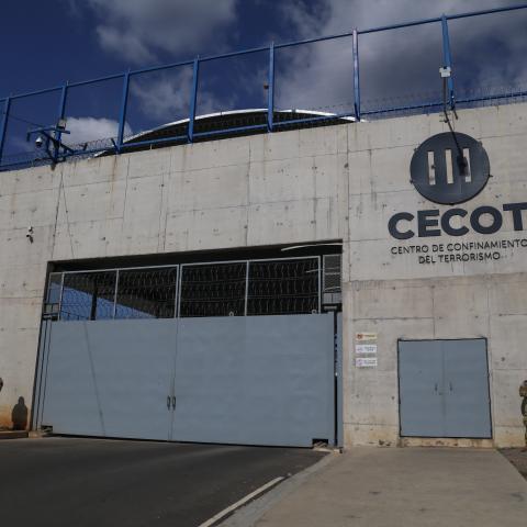 Soldiers guard the prison entrance at the Terrorism Confinement Center (CECOT) in Tecoluca, El Salvador, on April 4, 2025. (Alex Pena via Getty Images)