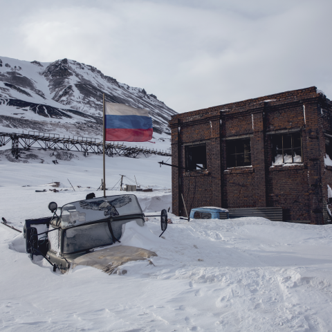 A small brick building in Norilsk, Russia, where winter lasts months 11, on March 21, 2025. (Alexander Manzyuk via Getty Images)