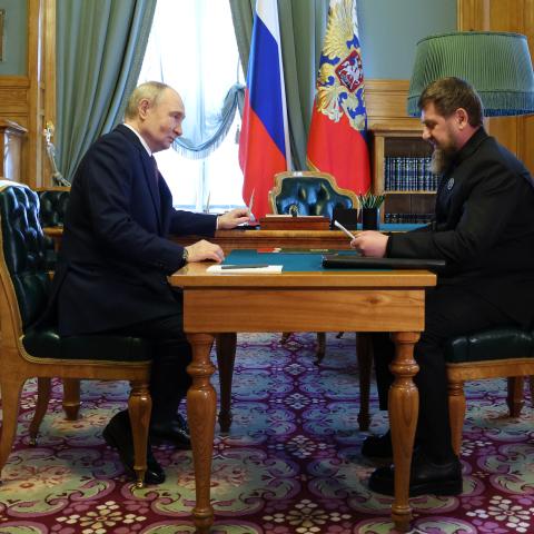 Russian President Vladimir Putin meets with Chechen leader Ramzan Kadyrov at the Kremlin on May 7, 2025. (Getty Images)