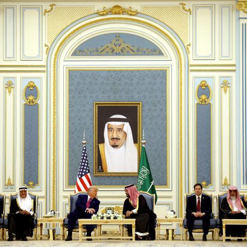 President Donald Trump meets with Saudi Crown Prince Mohammed bin Salman at the Saudi Royal Court on May 13, 2025, in Riyadh, Saudi Arabia.  (Win McNamee via Getty Images)