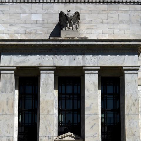The Federal Reserve building is seen on April 2, 2020, in Washington, DC. (Olivier douliery via Getty Images)