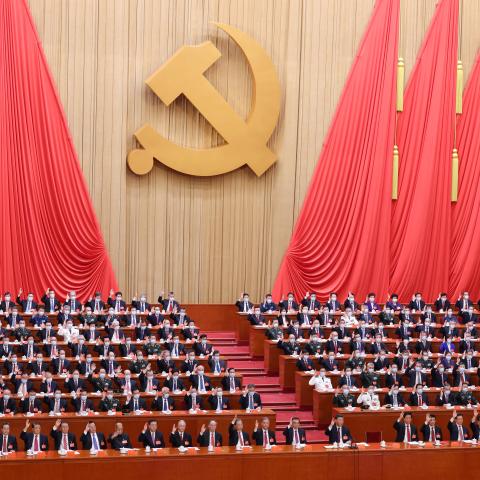 Delegates vote at the closing ceremony of the Twentieth National Congress of the Communist Party of China at the Great Hall of the People on October 22, 2022, in Beijing, China. (Lintao Zhang via Getty Images)
