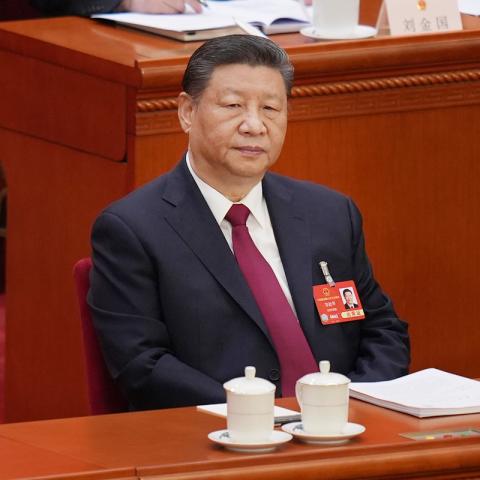 President Xi Jinping attending the opening ceremony of the National People's Congress on March 5, 2025, in Beijing, China. (The Asahi Shimbun via Getty Images)