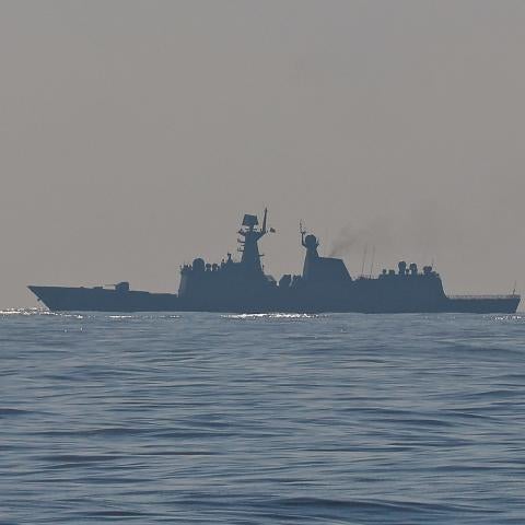 A Chinese warship is seen sailing in the West Philippine Sea, on April 27, 2025. (Daniel Ceng via Getty Images)